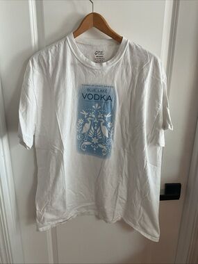 Port and Company White Short-Sleeve Tee with Blue Lake Vodka Graphic - Size XL
